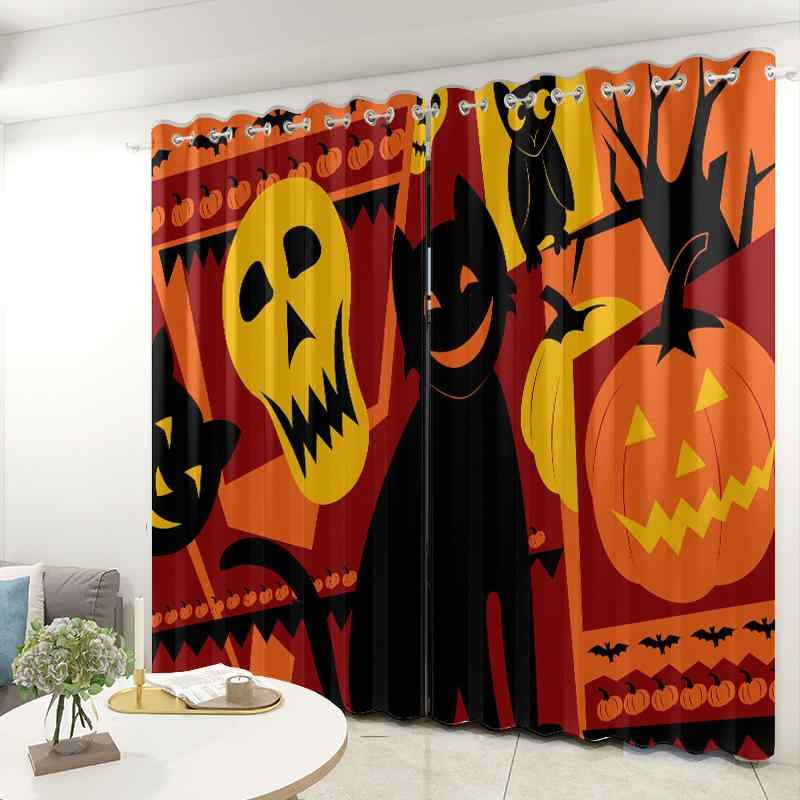 カーテン 半遮光 遮熱 断熱 ハロウィン プリント柄 ハトメカーテン 寝室 リビング 子供部屋 オフィス ホテル バルコニー モダン シンプル ポリエステル サイズオーダー オーダーメイド
