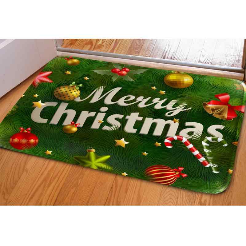 フロアマット クリスマス柄 そり プリント 吸水 滑り止め ラグ ゴム製 洗える 玄関マット バスマット ..