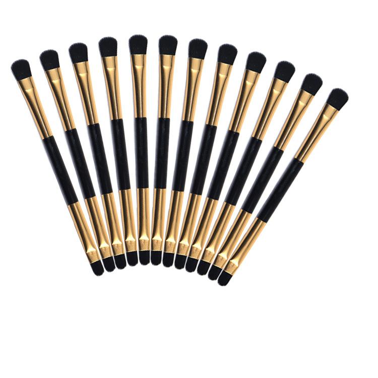 メイクブラシ Wエンド 多機能 携帯用 アイブロウ アイシャドウ用 ライトゴールド プラスチック柄 コス..