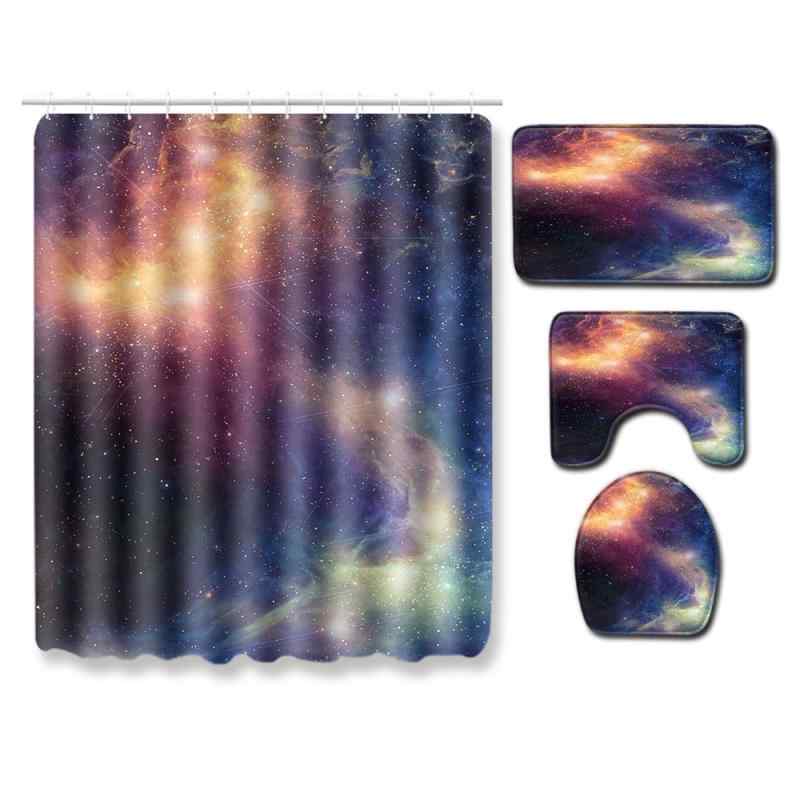 バスルームセット 洗濯OK 吸水速乾 滑り止め ポリエステル製 グラデーション柄 シャワーカーテン バスマット トイレマット 蓋カバー U字マット 4点セット ...
