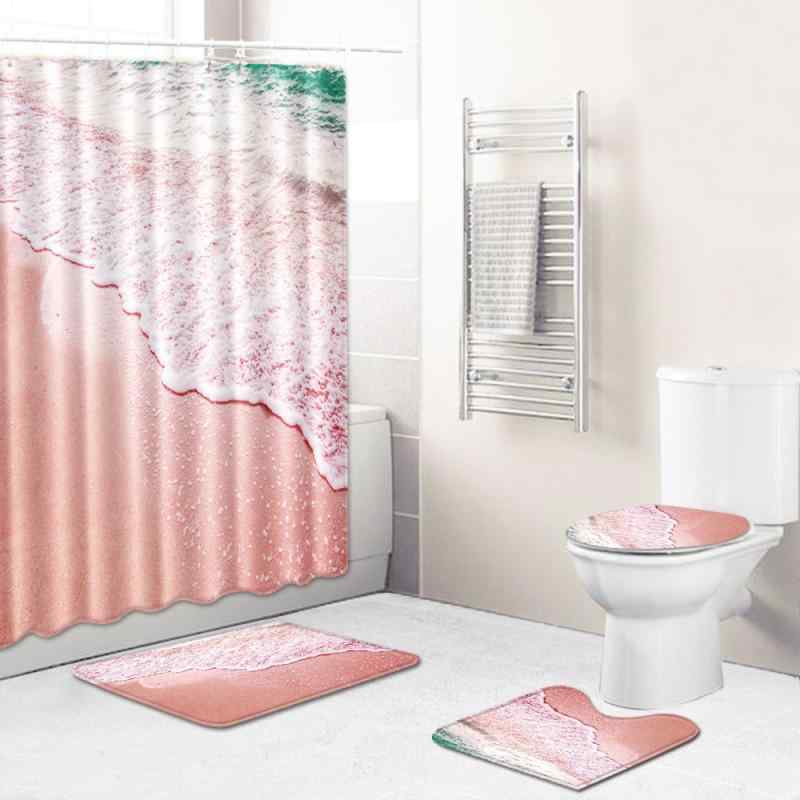 シャワーカーテン バスマット 風景柄 おしゃれな景色デザイン 浴室 バスルーム トイレマット フロアマット 滑り止め ポリエステル素材 洗濯機洗いOK 丸洗い可能 4点セット