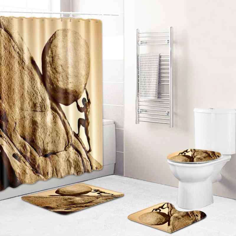 シャワーカーテン 洗える 滑り止め ウォッシャブル 浴室 トイレ バスマット トイレカバー 足元シート 4点セット ポリエステル 長方形