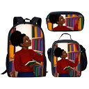 リュックサック 3点セット 大容量 男女兼用 学生 通学 スクール かわいい キャラクター プリント バックパック ショルダーバッグ ランチバッグ 通気性 耐摩...