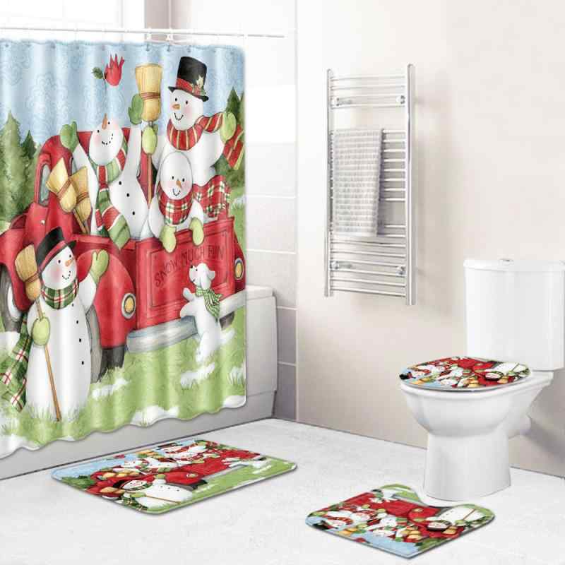 バスルーム 4点セット クリスマス シャワーカーテン バスマット トイレマット トイレフタカバー 滑り止め 吸水 速乾 ポリエステル製 丸洗いOK モダン シンプル かわいい