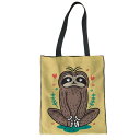 バッグ レディース 3WAY ナマケモノ柄 プリント キャンバス トートバッグ 斜め掛け 肩掛け 手提げ カジュアル ミドルサイズ 縦型 スクエア オープン開閉...