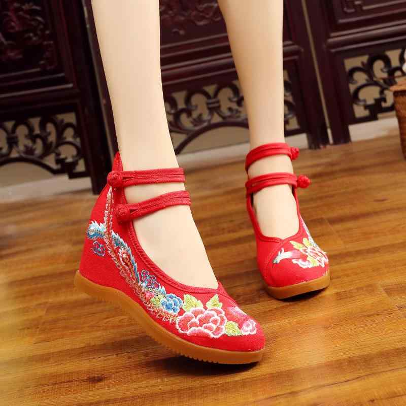 ダンスシューズ レディース 女性用 高ヒール 6-8cm ラウンドトゥ 鳳凰 牡丹 刺繍 スパンコール キャン..