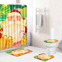 バスルームマット シャワーカーテン 洗える 滑り止め ポリエステル素材 クリスマス柄 4点セット トイレマット U字型マット 足元マット フロアマット