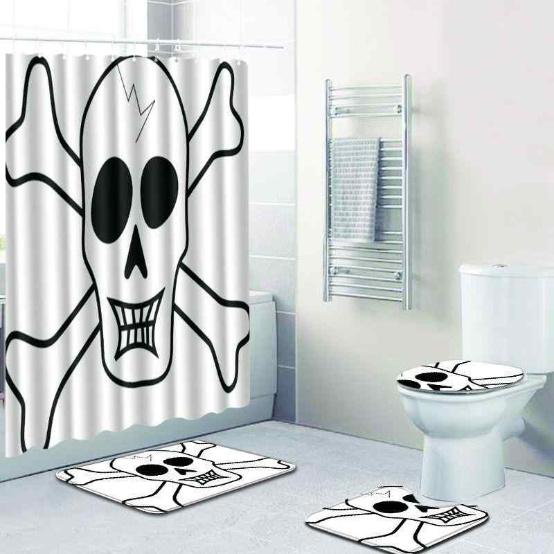 シャワーカーテン 3D スカル ドクロ 4点セット 浴室 バスルーム トイレ用 バスマット フロアマット 足元マット 丸洗い可能 滑り止め ポリエステル製 おし...
