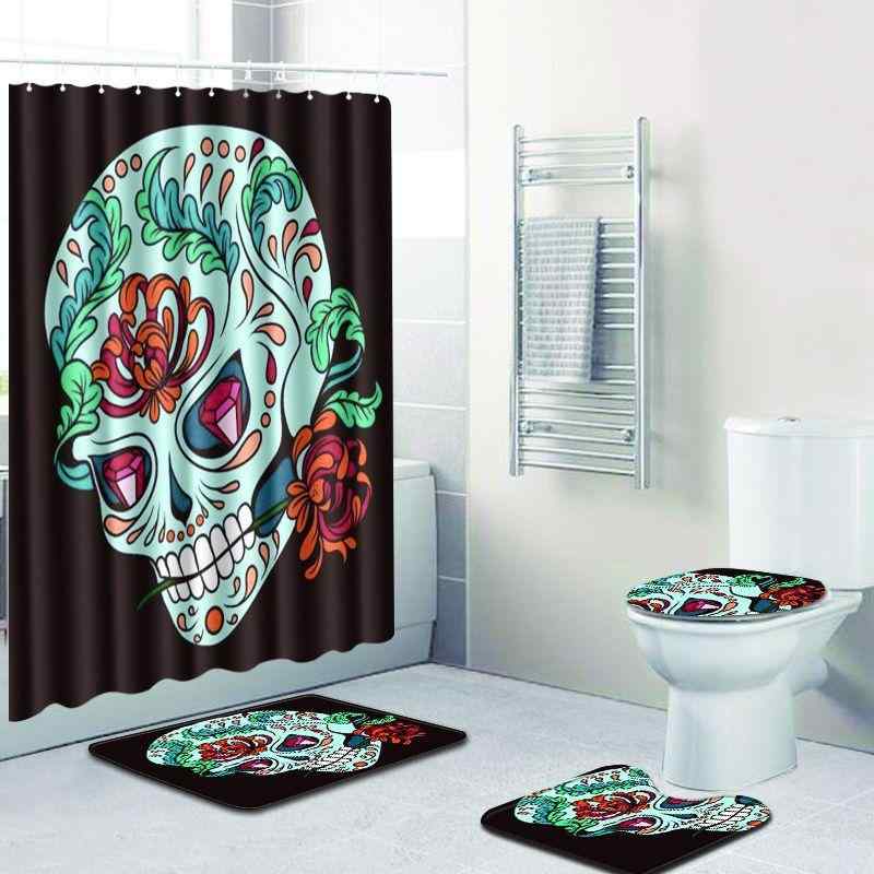 浴室用 シャワーカーテン 洗える ポリエステル おしゃれ キャラクター柄 欧米風 モダン 4点セット トイ..