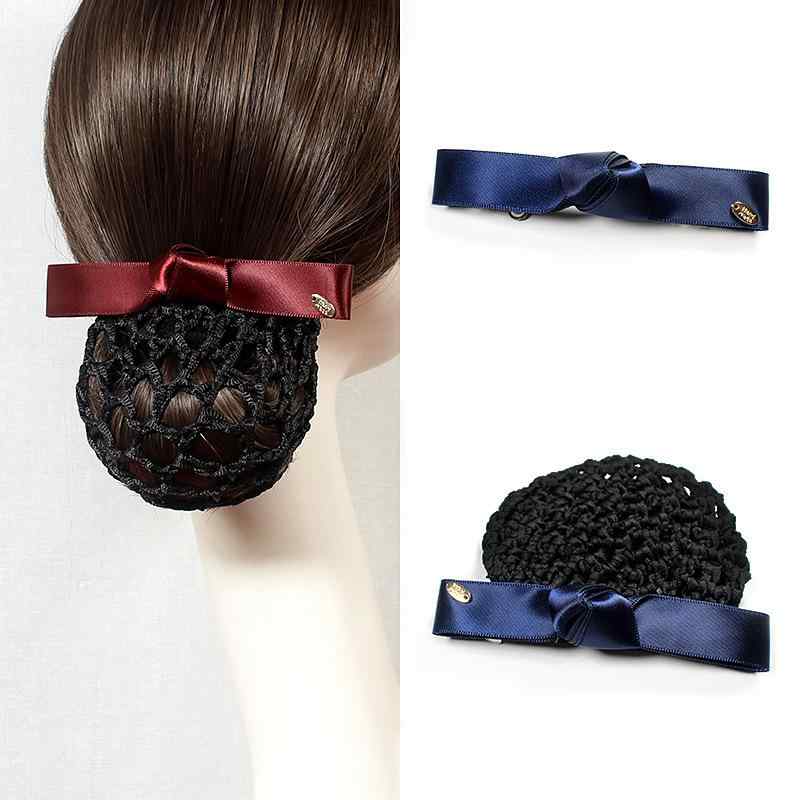ヘアアクセサリー レディース 業務用 仕事用 オフィス 制服 電気メッキ加工 リボン シニヨンネット ネット付きバレッタ ホテル 銀行 看護師 客室乗務員 フォ...
