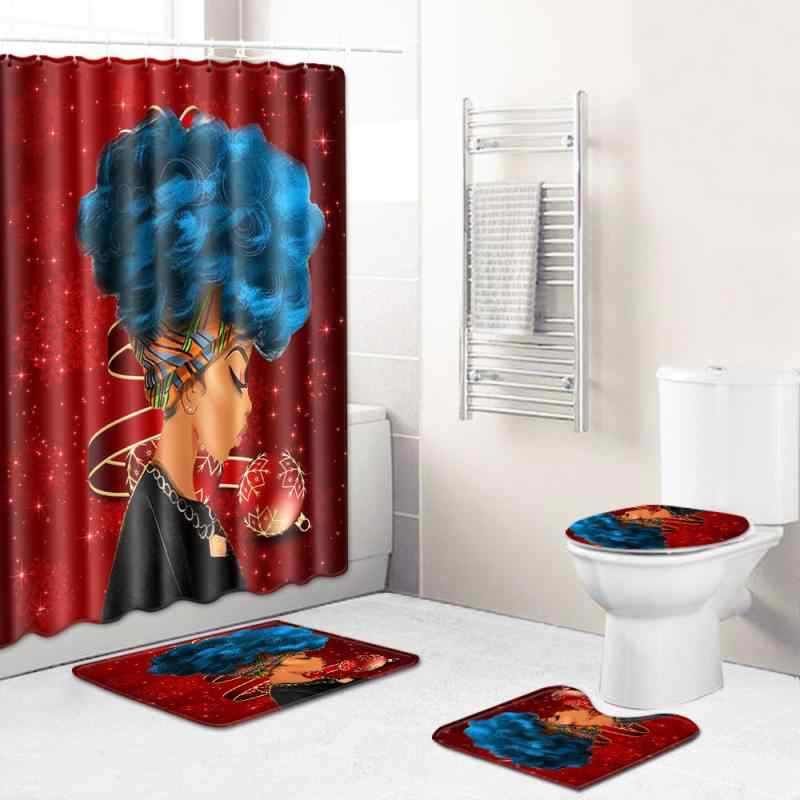 シャワーカーテン バスマット レディース アフリカンスタイル 女性柄 ユニーク モダンデザイン 洗濯機丸洗い 吸水 速乾 ポリエステル 滑り止め フロアマット トイレマット 3点セット バスルーム