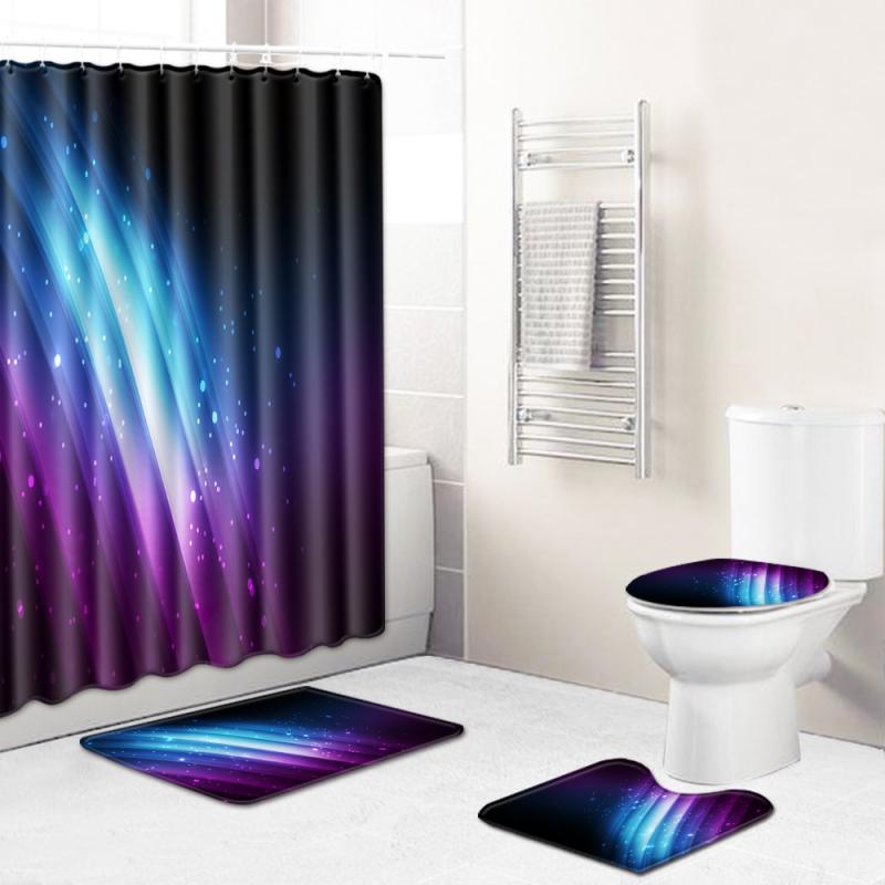 シャワーカーテン バスマット 4点セット 防水 滑り止め 吸水速乾 バスルーム キッチン 寝室 ラグ 丸洗いOK モダンデザイン ポリエステル製