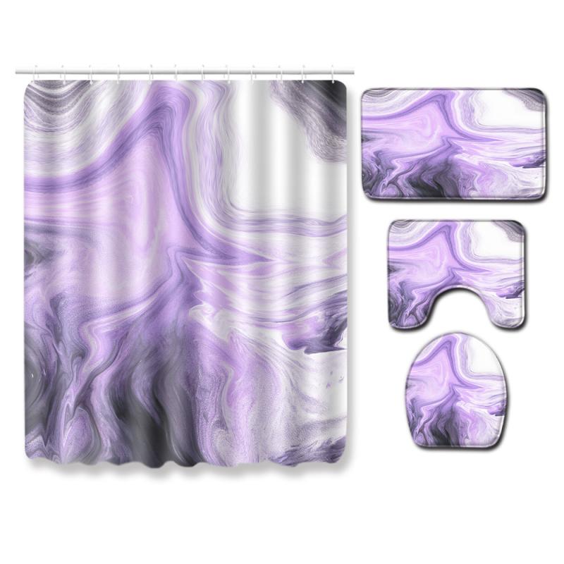 シャワーカーテン バスマット トイレマット 浴室 洗面所 4点セット 丸洗いOK ウォッシャブル ポリエステル製 滑り止め加工 吸水速乾 足ふきマット 長方形