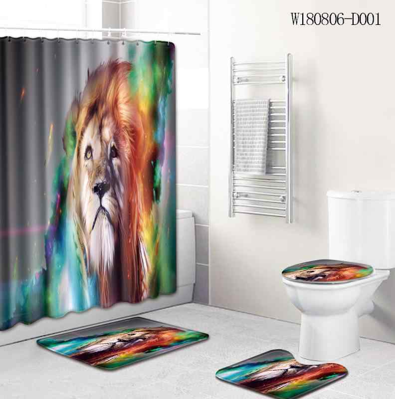 バスマット 滑り止め 洗濯機OK 丸洗い シャワーカーテン トイレ用 足元用 4点セット 吸水 速乾 ライオ..