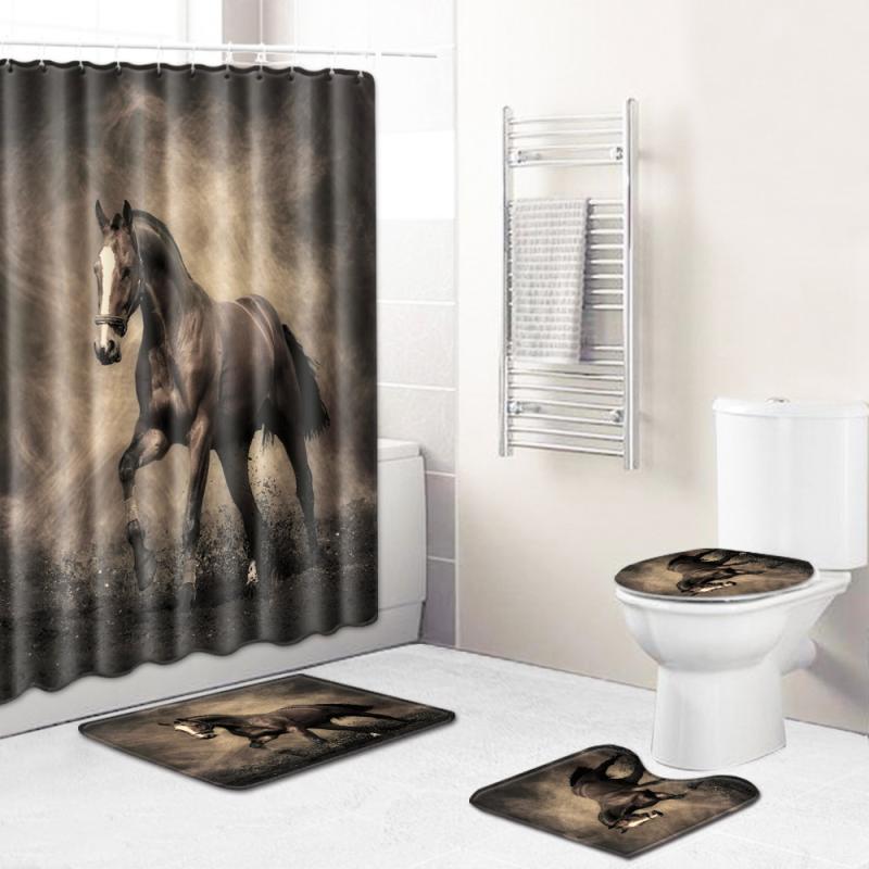 シャワーカーテン 洗える ポリエステル素材 バスルーム お風呂 トイレマット フタカバー バスマット 4点セット 水洗い可能 おしゃれ 長方形フロアマット 足元マット インテリア