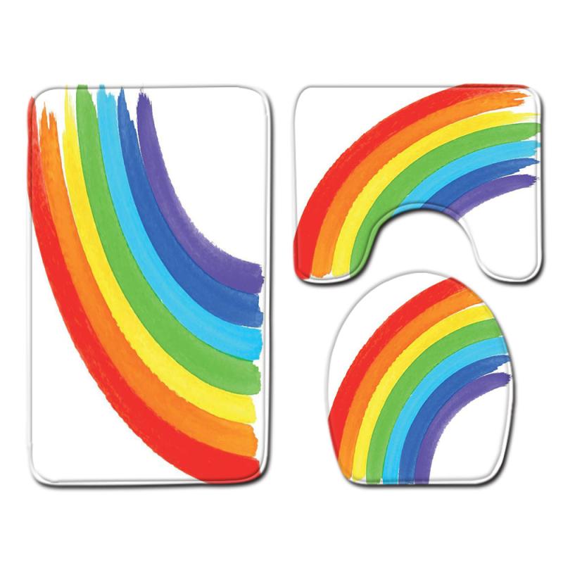 トイレマット 虹色 カラフル 洗える 滑り止め 吸水 速乾 ポリエステル製 モダン シンプル おしゃれ 浴室 バスルーム 3点セット トイレタリー U字マット フタカバー