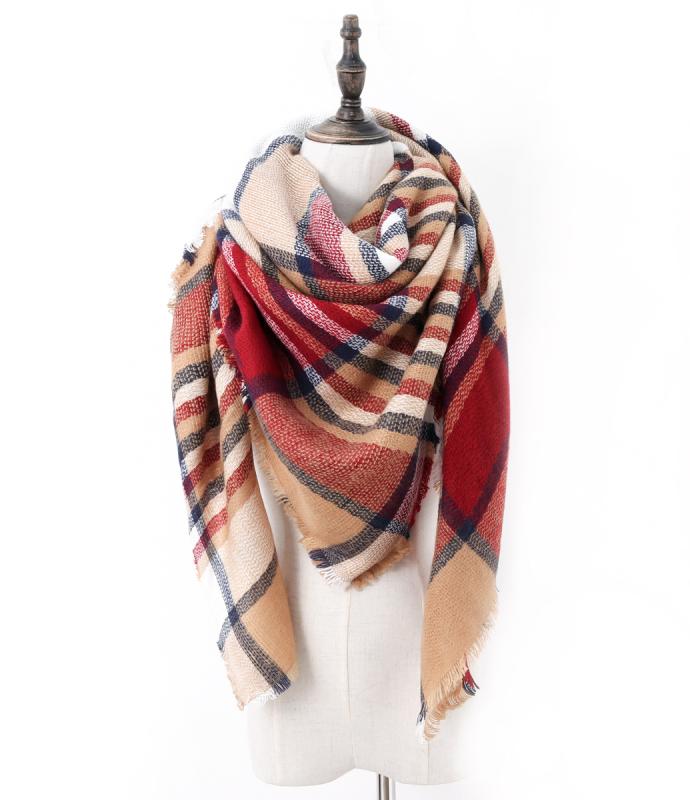 ショール ユニセックス 男女兼用 秋冬 保温 フェイクカシミヤ カシミヤタッチ チェック柄 ブロック 切り替え 欧米 ストリート スクエア マフラー ストール