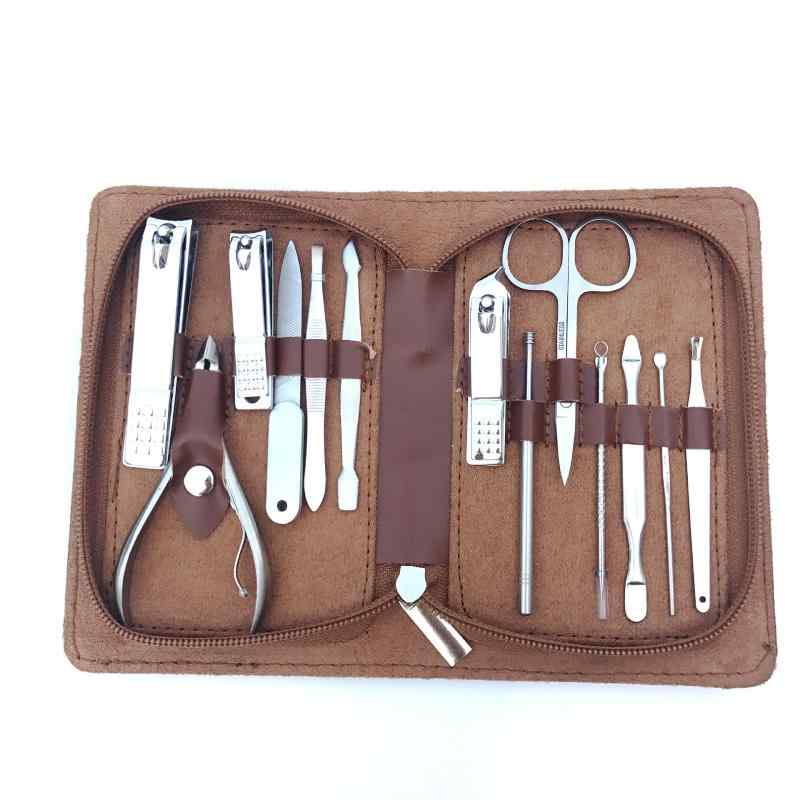 ネイルケア レディース 女性用 携帯用 トラベル 爪切りセット マニキュア用品 ステンレス製 PUレザー 合成皮革 ブラウン 大きめファスナー 収納ポーチ(x3...