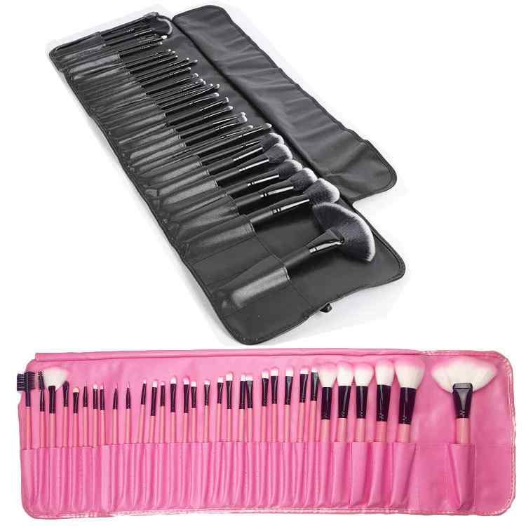 メイクブラシ 32本セット ワニ柄 ブラック ピンク 人工繊維毛 木柄ハンドル PUレザーケース入り プロ仕..