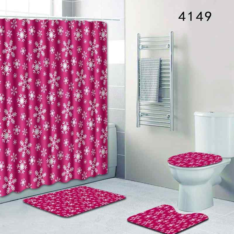 バスルームセット モダン シンプル ポリエステル製 滑り止め 防水 シャワーカーテン バスマット トイレカバー トイレ足元マット デザイン柄 4点セット