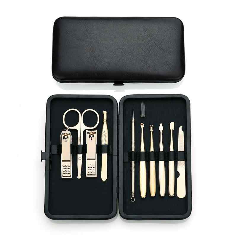 ネイルケアセット 爪切り 高級感あふれる 牛革ケース入り 10点セット ゴールドカラー ステンレス製 高精度 携帯用 メンズ レディース 身だしなみ 旅行 出張...