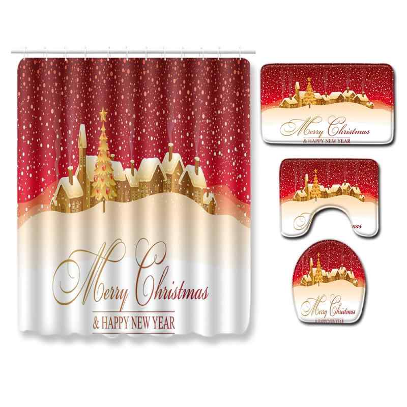 洗える 洗濯機対応 滑り止め ポリエステル シャワーカーテン 浴室 バスマット トイレマット シャワーマット モダン シンプル グリーン 4点セット 長方形