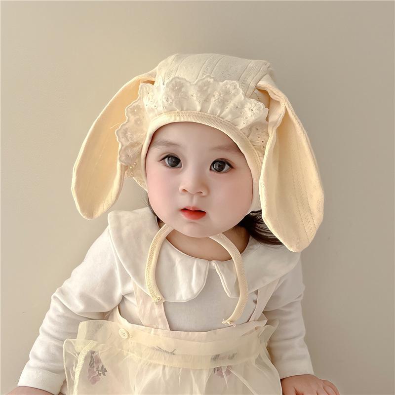 ベビー帽子 新生児 赤ちゃん 女の子 UVカット 通気性 日よけ 耳付き 春秋 薄手 フリル プリンセス風 宮..