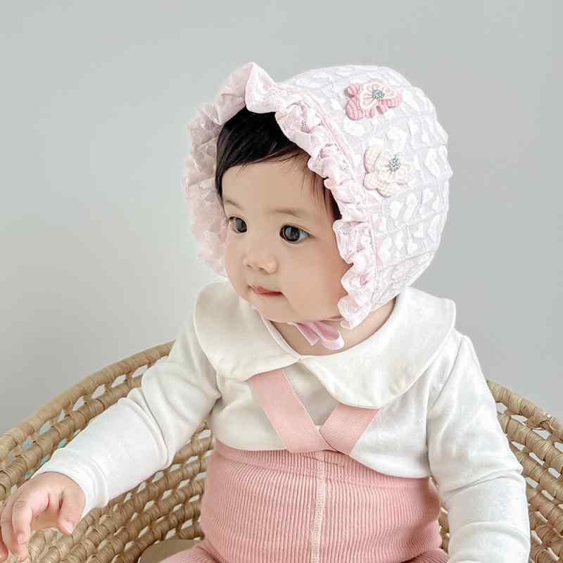ベビー帽子 女の子 春夏 UVカット 日よけ 薄手 軽量 コットン リボン プリンセス風デザイン 新生児 乳..