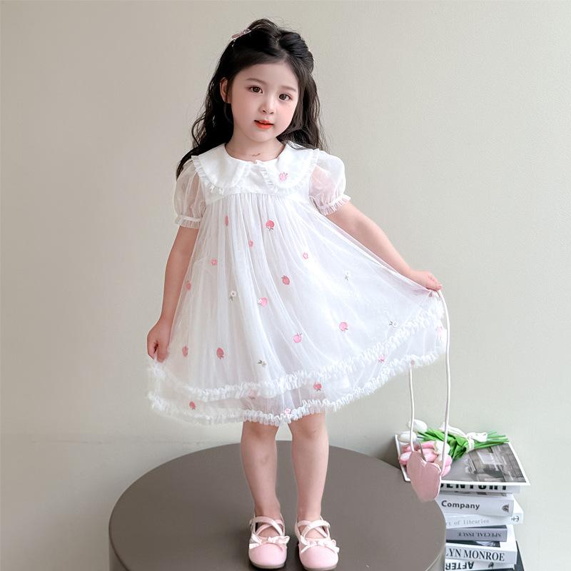 Short Sleeves - ワンピース キッズ 女の子 ベビー ピーターパンカラー 薄手 半袖 夏物 プリンセスドレス ふんわり かわいい おしゃれ お姫様ドレス 発表会 結婚式 カジュアル Aライン フォーマル ポリエステル