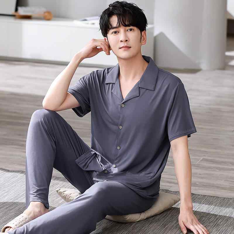 パジャマ メンズ 接触冷感 吸汗速乾 伸縮性 快適 開襟シャツ 半袖 ロングパンツ モダール 薄手 春夏 大きいサイズ ルームウェア 部屋着 ワンマイルウェア 上下セット