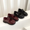 ローファー キッズ 女の子 やわらか底 滑り止め 通気性 発表会 フォーマル 結婚式 入学式 卒園式 七五三 お遊戯会 履きやすい フラットシューズ マジックテープ レザー調 春秋 黒 ワインレッド