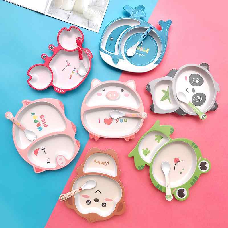 プレート ベビー キッズ 子供向け 竹繊維 仕切り皿 キャラクター かわいい 動物柄 ポップ 家庭用 幼稚..