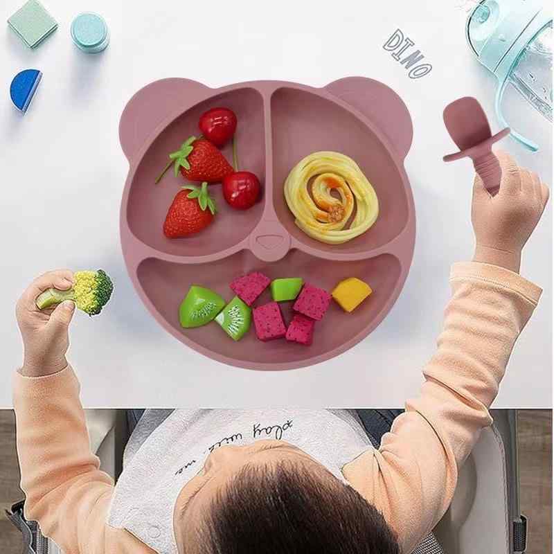 ベビー食器セット 食品グレード シリコン製 吸盤付き 滑り止め パンダ型 猫耳デザイン プレート ボウル スプーン フォーク 離乳食 出産祝い ギフト かわいい 対象年齢6ヶ月以上
