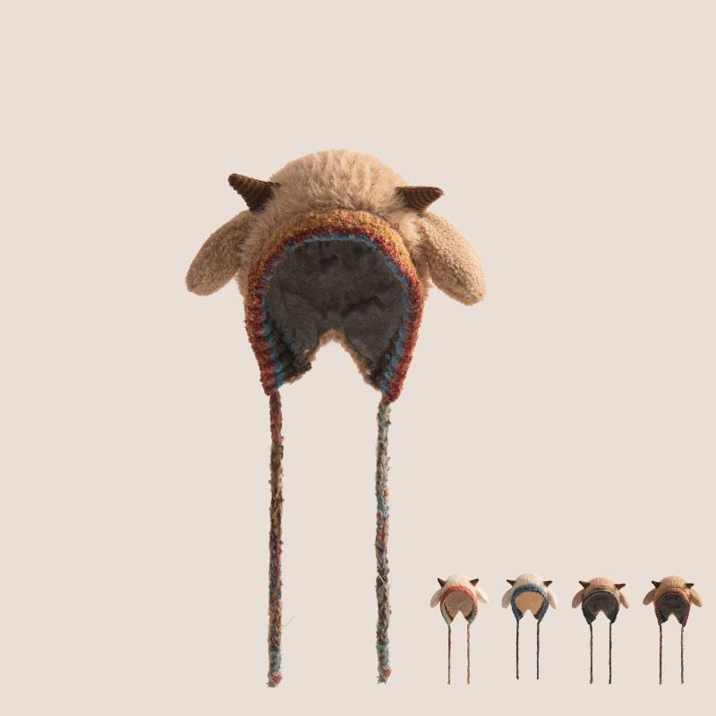 ニット帽 キッズ 女の子 防寒 耳当て付き 厚手 ふわふわ ボア ひつじモチーフ あったか かわいい おしゃれ 通園 お出かけ 秋冬 ニットキャップ