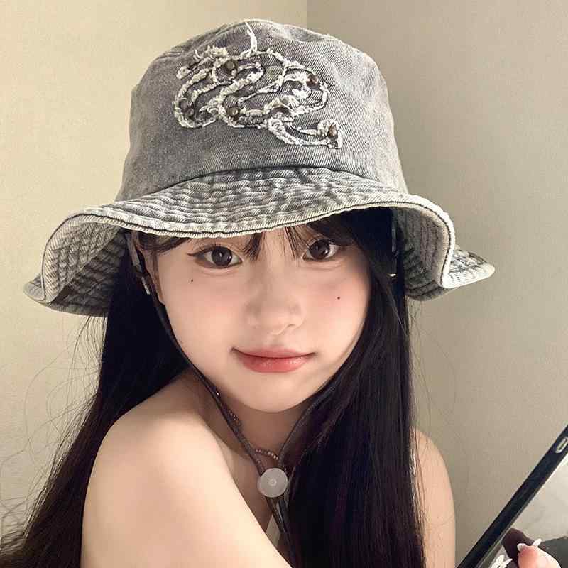 カウボーイハット レディース 女性用 アメリカン レトロ ダメージ加工 ヴィンテージ風 小顔効果 アウトドア キャンプ 旅行 つば広 バケットハット UVカット 紫外線対策 日よけ 帽子 春夏 多色展開(4)