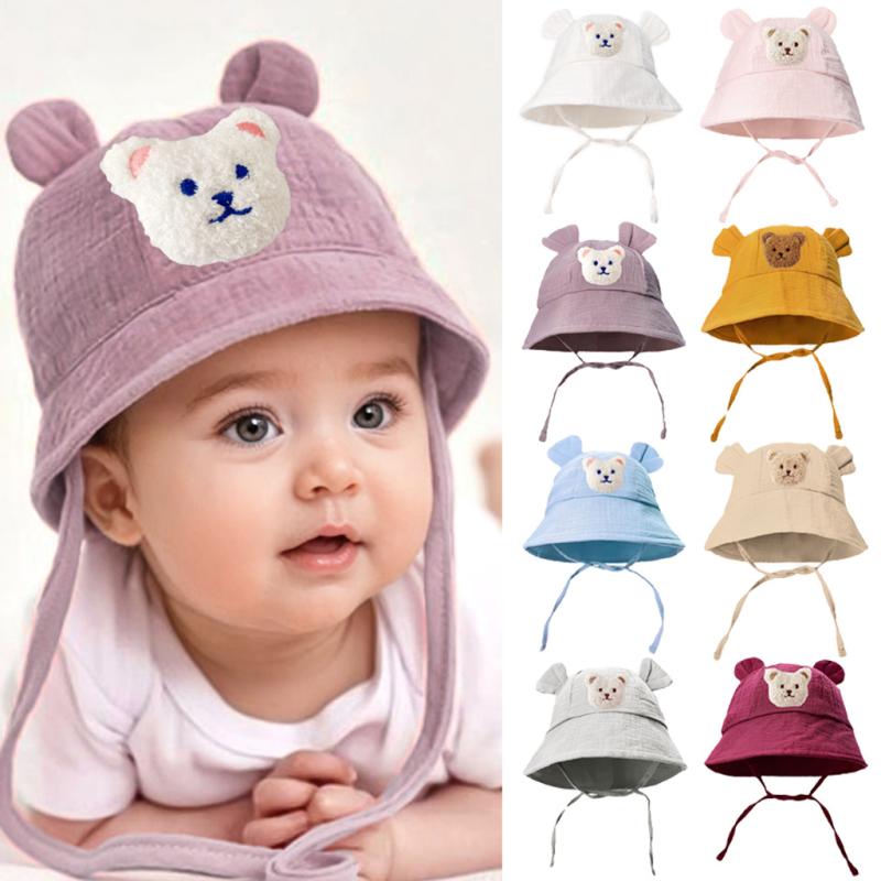 帽子 ベビー バケットハット 新生児 0歳 1歳 2歳 男女兼用 かわいい クマ 熊 日よけ UVカット 通気性抜群 綿100% サイズ調整可能 夏用 お散歩 外遊び サファリハット