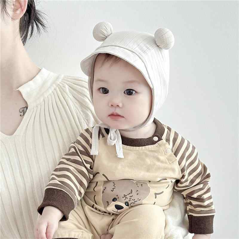 ベビー キャップ 純綿 薄手 肌に優しい 保温 ポンポン付き 耳当て 調節可能 0-2歳 赤ちゃん かわいい ..