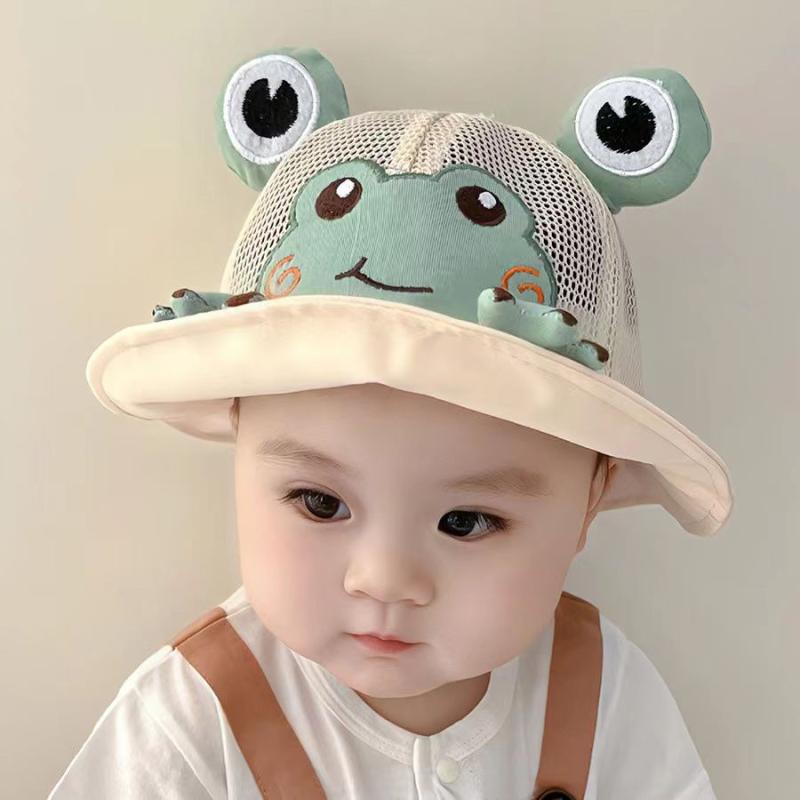 バケットハット ベビー 赤ちゃん 子供用 UVカット 通気性 防風 かわいい カエル柄 夏用 日よけ帽子 紫外線対策 アウトドア お出かけ 綿ポリエステル 6ヶ月から2歳頃まで
