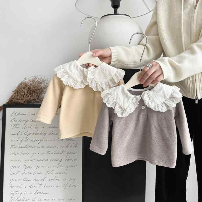 カットソー 女の子 ベビー 長袖 裏起毛 あったか 保温 柔らかい 無地 ピーターパンカラー 韓国風 かわいい 着回し 重ね着 インナー カジュアルスタイル 秋冬