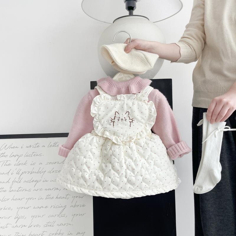 ワンピース ベビー 女の子 冬 厚手 お洒落 かわいい 猫 ハート柄 プリンセス ジャンパースカート 1歳 誕生日 お祝い 発表会 ドレス セットアップ