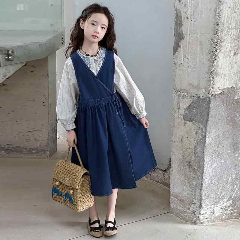 デニムジャンパースカート 女の子 キッズ ジュニア やわらか 肌触りなめらか 韓国風 おしゃれ 春秋 長..