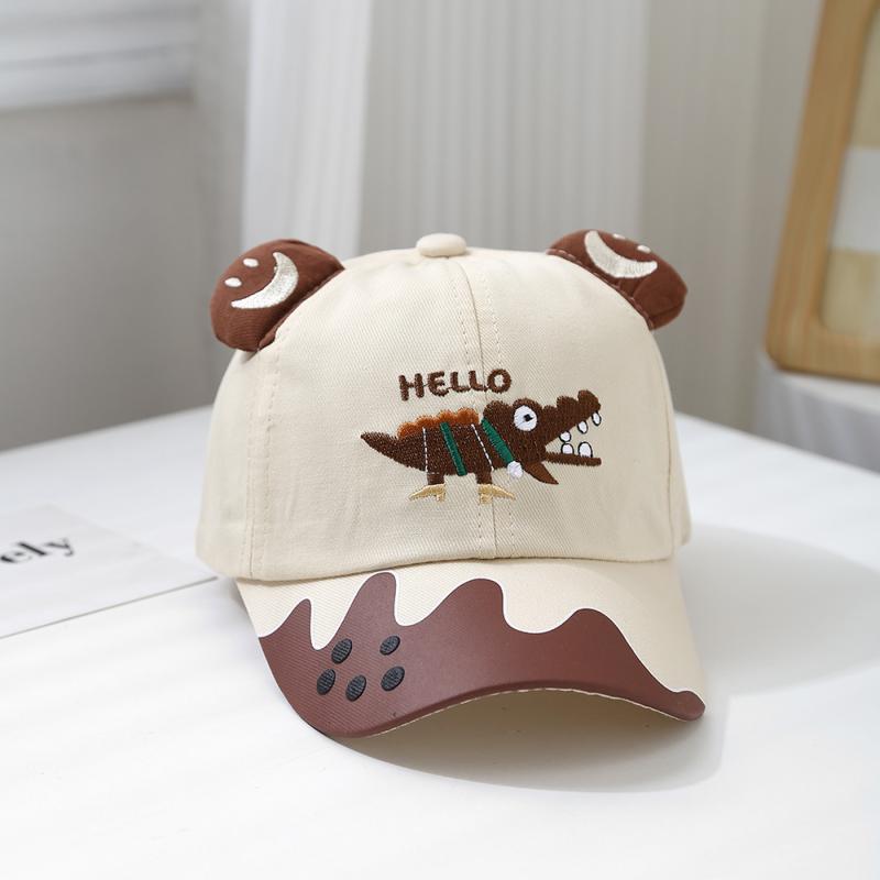 キャップ キッズ 男の子 ベビー UVカット 紫外線対策 日よけ ワニ 刺繍 耳付き かわいい 春夏秋 ポリエステル素材 カーブつば 通園 1-4歳向け