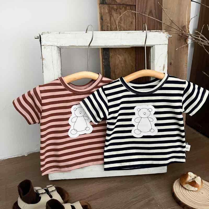 キッズ Tシャツ ベビー 男の子 春夏 吸湿速乾 薄手 ゆったり おしゃれ かわいい ストライプ柄 ボーダー柄 クルーネック 丸首 カジュアル 着回し 半袖 トップス ピンク