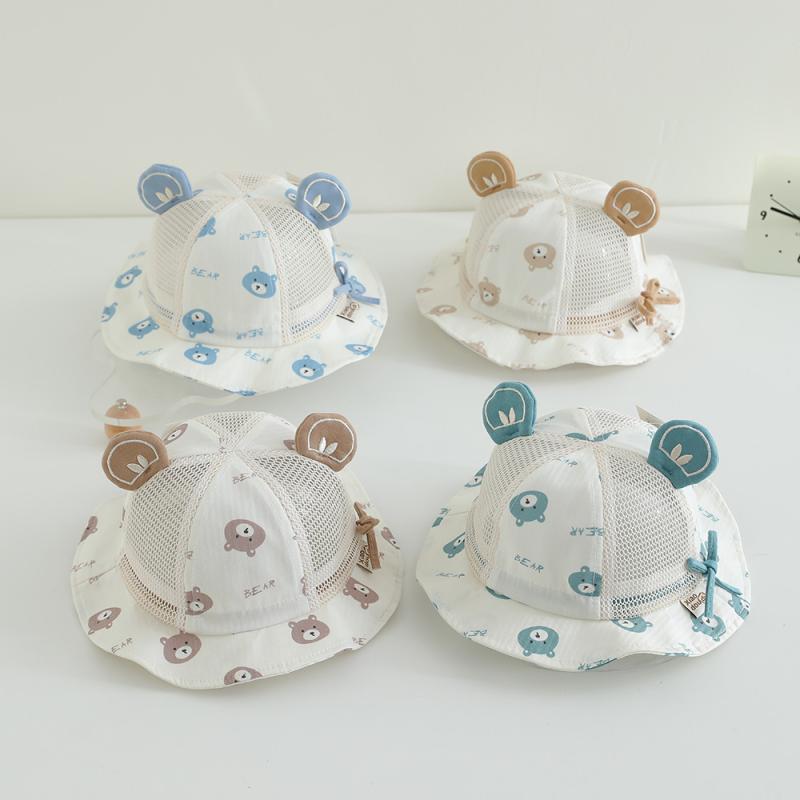 ベビー帽子 日よけ 遮光 通気性 メッシュ 男女兼用 赤ちゃん 幼児 男の子 女の子 かわいい クマ柄 プリ..