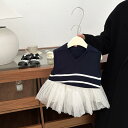 ベスト ベビー 女の子 薄手 柔らか素材 Vネック ストライプ ニット ジレ ノースリーブ 韓国風 おしゃれ かわいい 着回し 重ね着 カジュアル 乳幼児 幼児 子供服 春夏