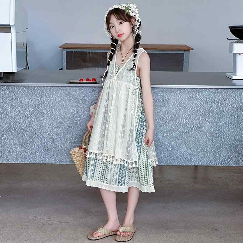 キャミソールワンピース 子供 女の子 ジュニア コットン 柔らか ノースリーブ Aライン 小花柄 ナチュラ..