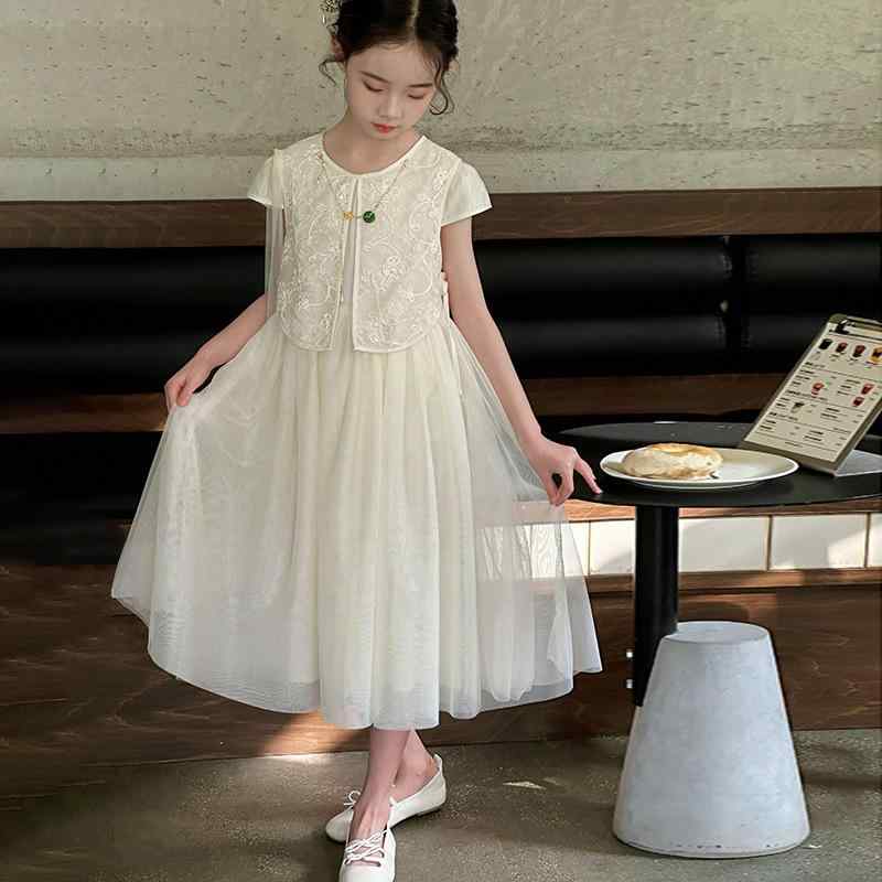 ワンピース 女の子 キッズ 柔軟加工 夏服 中国風 漢服 新中華風 プリンセスドレス お姫様 コットン ポ..