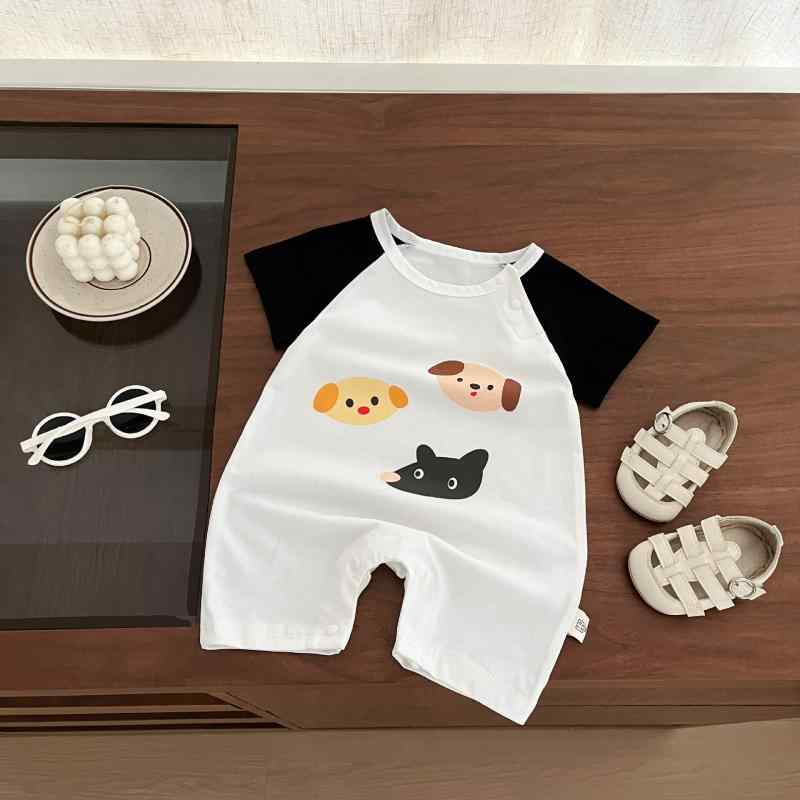 ロンパース ベビー 男の子 夏 薄手 かわいい おしゃれ 外出着 半袖 コットン スナップボタン 韓国風 シ..