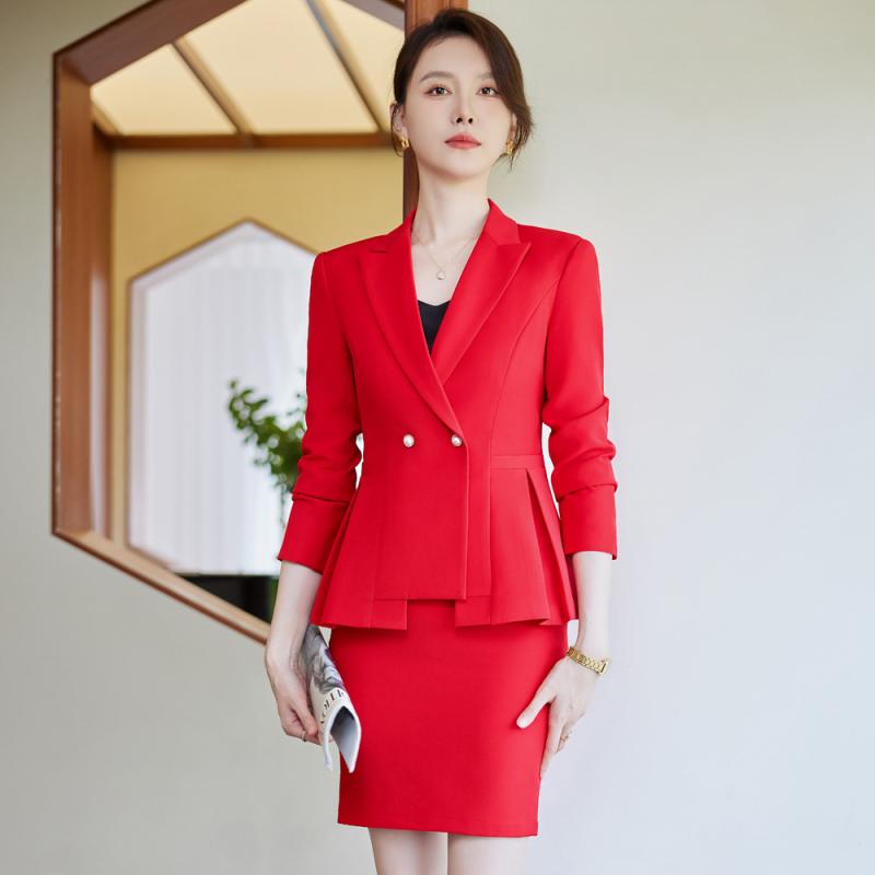 スーツ レディース 秋冬 フォーマル ビジネス オフィス 通勤 セレモニースーツ セットアップ 大きいサイズ 高級感 エレガント 上品 長袖 ポリエステル素材 レッド ブラック ピンク 入学式 卒業式 発表会 謝恩会