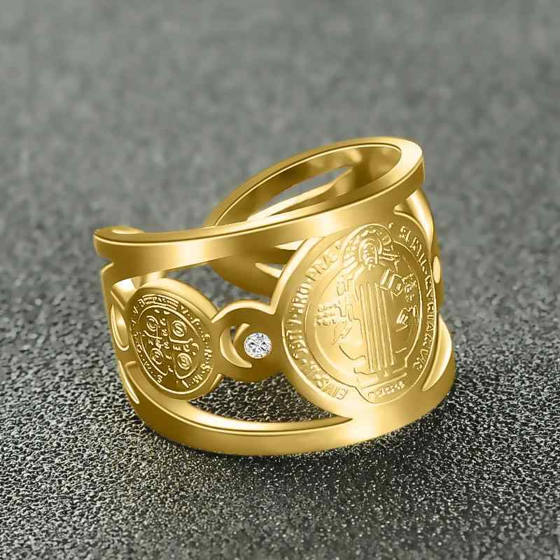 指輪 男女兼用 ユニセックス ステンレス 調整可能 オープンリング 幾何学模様 ジオメトリック サークルモチーフ INS風 カジュアル ストリート 韓国ファッション シルバー ゴールドカラー